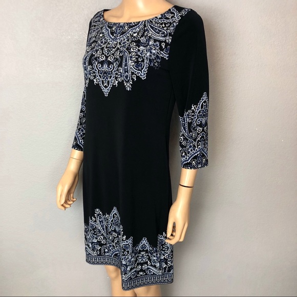 White House Black Market Paisley Shift Dress Black - Picture 4 of 6